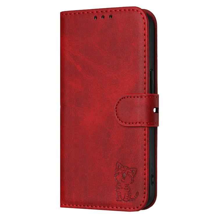 Embossed Happy Cat Pattern Flip Leather Phone Case