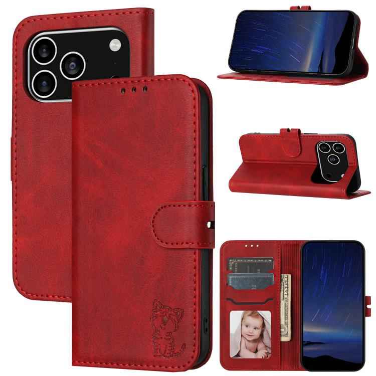 Embossed Happy Cat Pattern Flip Leather Phone Case