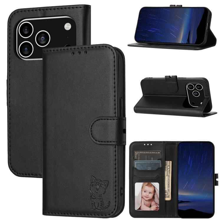 Embossed Happy Cat Pattern Flip Leather Phone Case