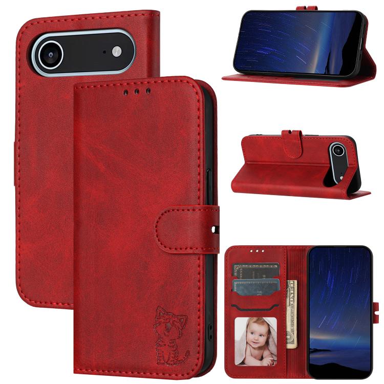 Embossed Happy Cat Pattern Flip Leather Phone Case