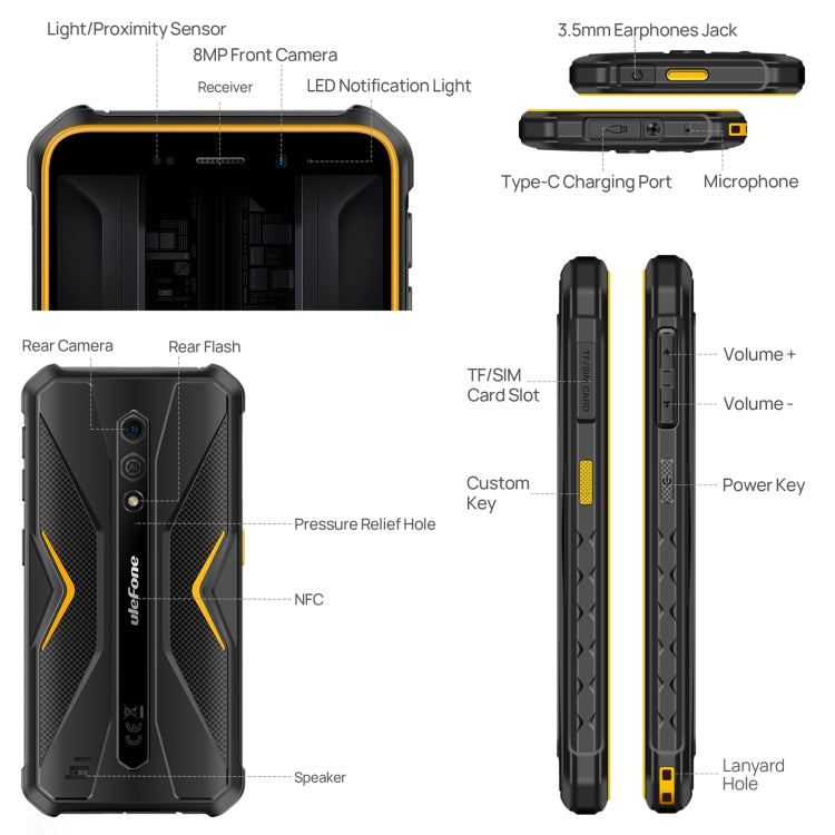 Teléfono robusto Ulefone Armor X12 Pro: resistente al agua IP68/IP69K, pantalla de 5,45", Android 14, MediaTek Helio G36, 4 GB de RAM, 64 GB de almacenamiento, 4G, NFC
