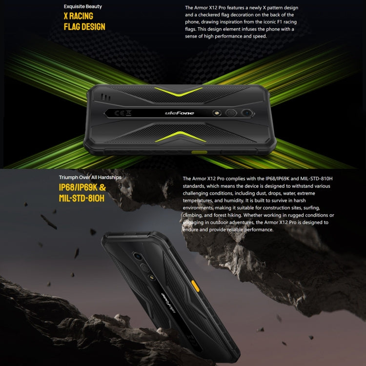 Teléfono robusto Ulefone Armor X12 Pro: resistente al agua IP68/IP69K, pantalla de 5,45", Android 14, MediaTek Helio G36, 4 GB de RAM, 64 GB de almacenamiento, 4G, NFC
