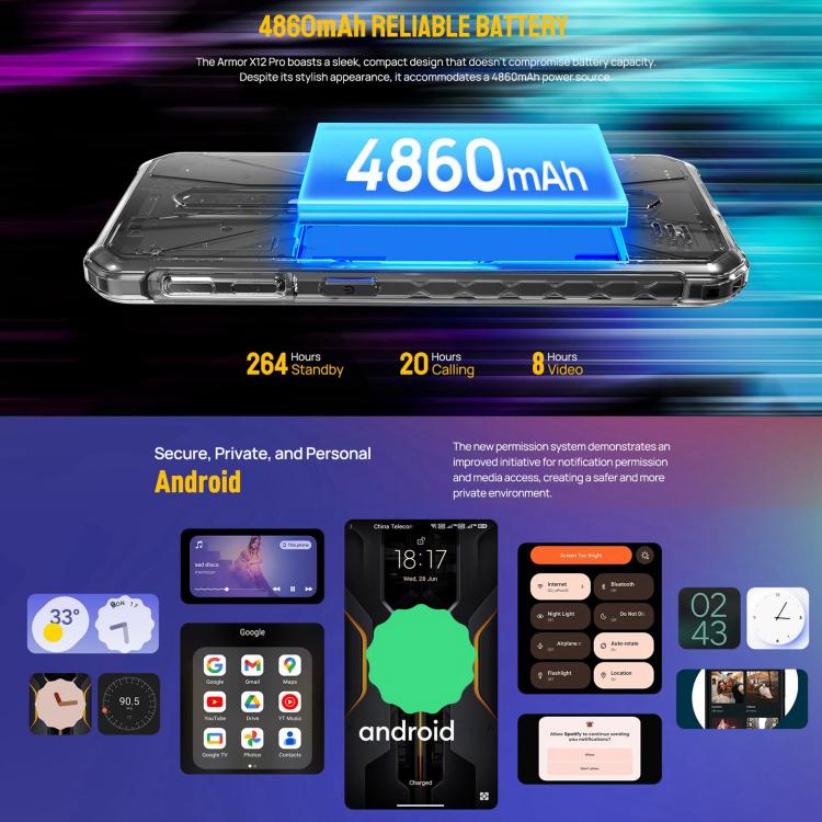 Teléfono robusto Ulefone Armor X12 Pro: resistente al agua IP68/IP69K, pantalla de 5,45", Android 14, MediaTek Helio G36, 4 GB de RAM, 64 GB de almacenamiento, 4G, NFC