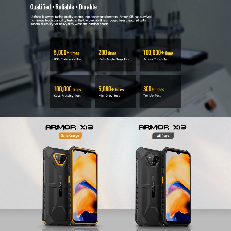 Ulefone Armor X13 rugged smartphone - IP68/IP69K, Android 13, 6GB RAM, 64GB Storage, MediaTek Helio G36, 4G, NFC, OTG Features