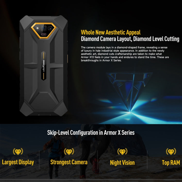 Ulefone Armor X13 rugged smartphone - IP68/IP69K, Android 13, 6GB RAM, 64GB Storage, MediaTek Helio G36, 4G, NFC, OTG Features