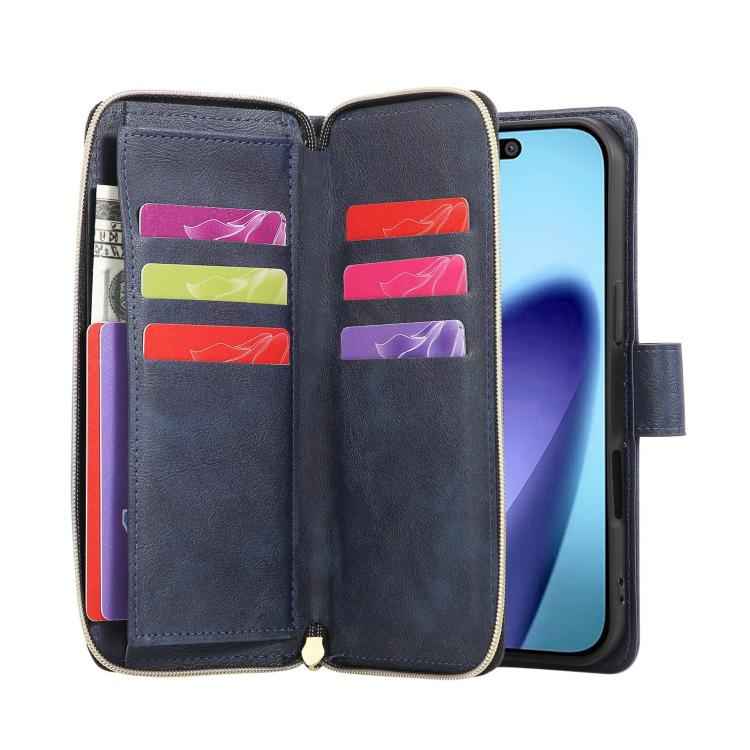 9 Card Slots Zipper Wallet Bag Leather Phone Case