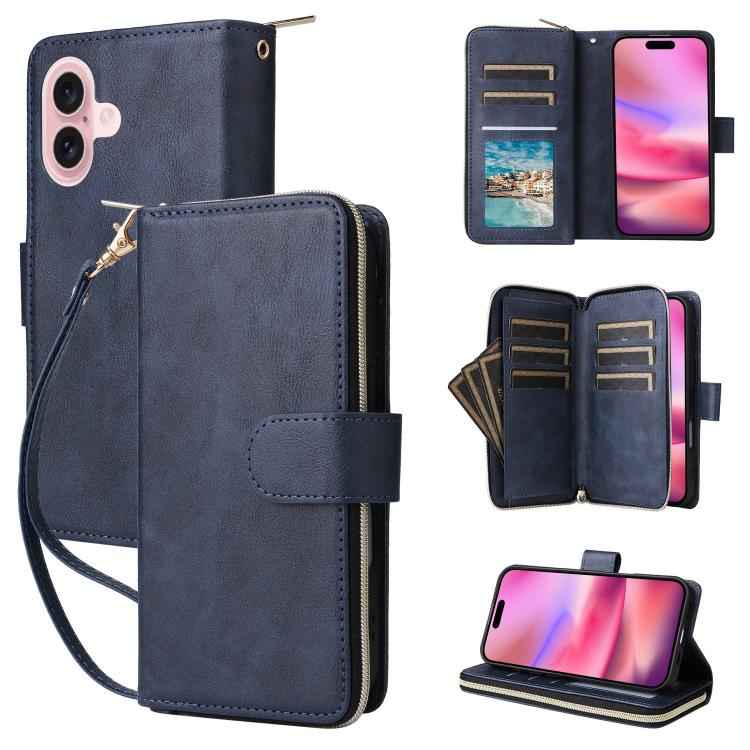 9 Card Slots Zipper Wallet Bag Leather Phone Case