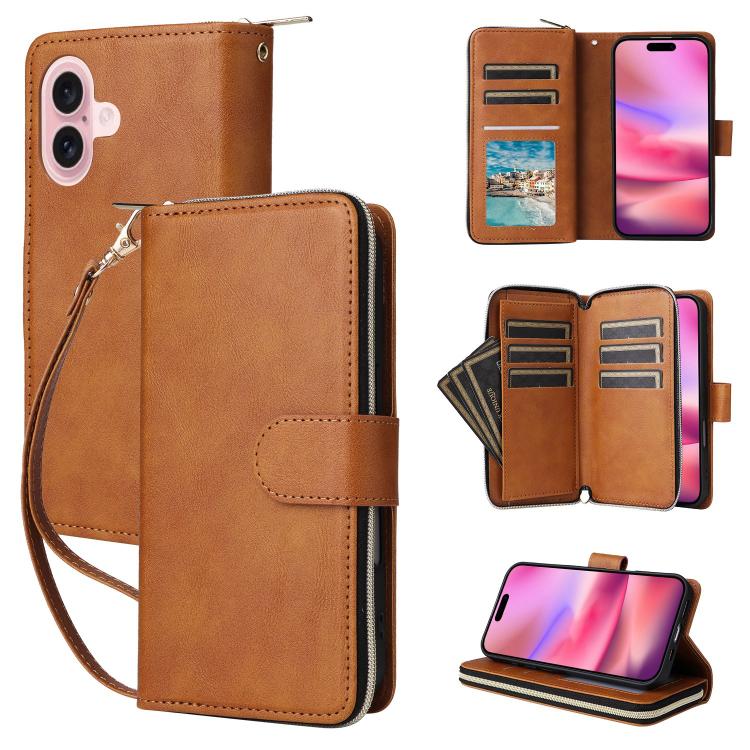 9 Card Slots Zipper Wallet Bag Leather Phone Case