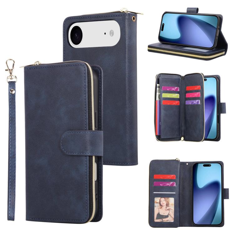 9 Card Slots Zipper Wallet Bag Leather Phone Case