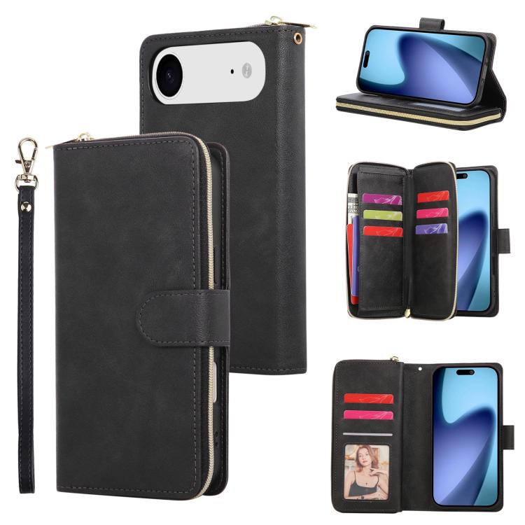 9 Card Slots Zipper Wallet Bag Leather Phone Case