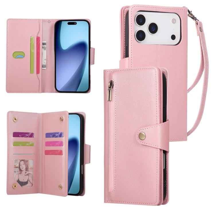 Rivet Buckle 9 Cards Three Fold Leather Phone Case