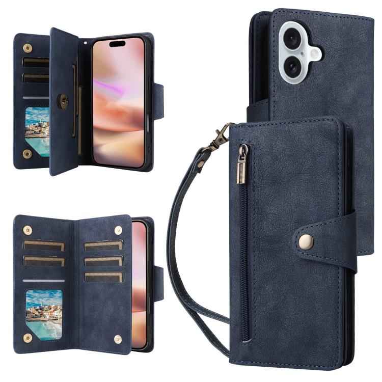 Rivet Buckle 9 Cards Three Fold Leather Phone Case