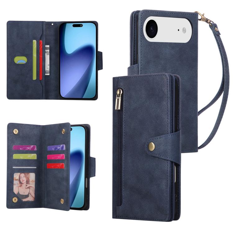 Rivet Buckle 9 Cards Three Fold Leather Phone Case