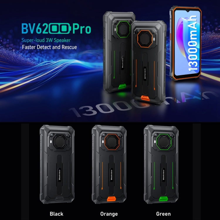 Blackview BV6200 Pro, Rugged Smartphone, 13000 mAh, 6GB+128GB, 6.56 inch, Android 14, MediaTek Helio P35 Octa Core