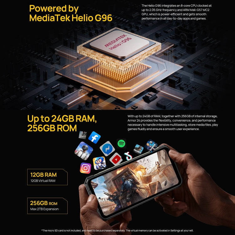 Ulefone Armor 24, Rugged Phone, 12GB+256GB, 22000mAh, 6.78 inch Android 13 MediaTek Helio G96 Octa Core