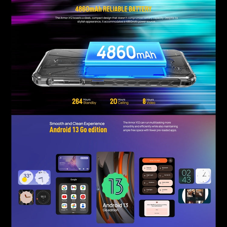 Teléfono robusto Ulefone Armor X12 con desbloqueo facial, pantalla de 5,45 pulgadas, Android 13 Go, MediaTek Helio A22, 3 GB + 32 GB, NFC 4G