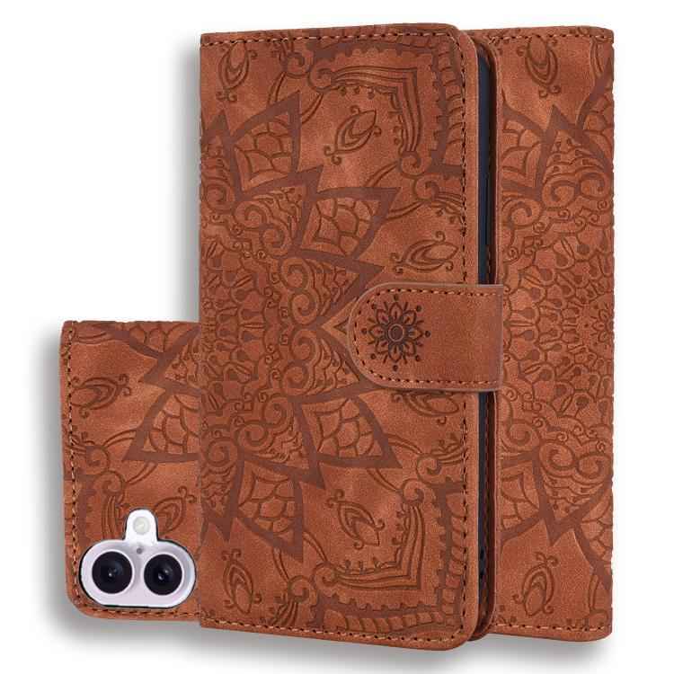 Mandala Embossed Dual-Fold Calf Leather Phone Case