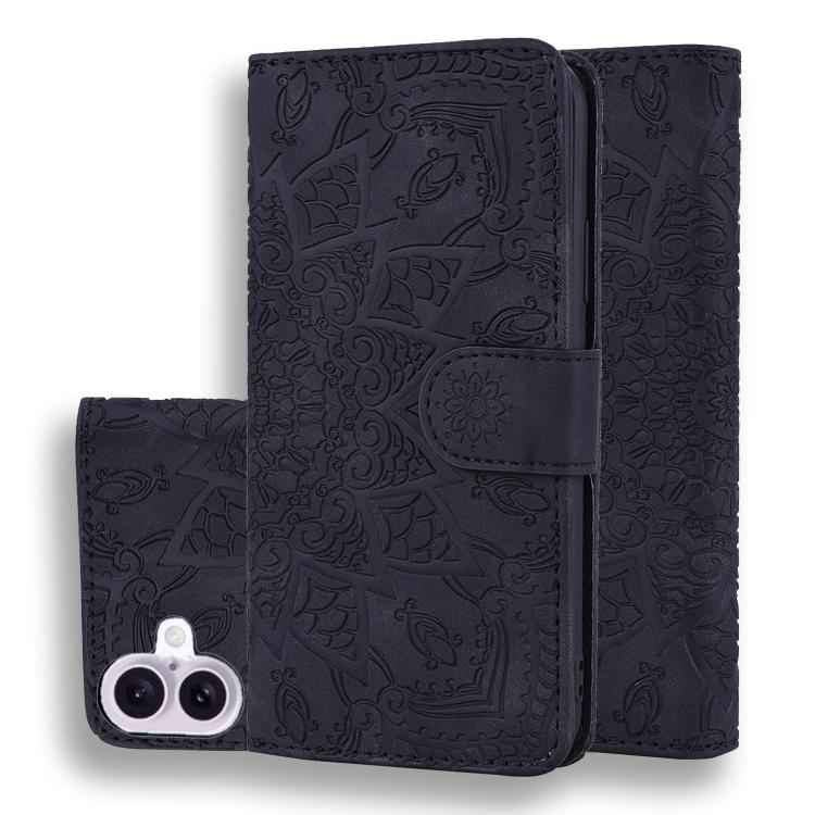Mandala Embossed Dual-Fold Calf Leather Phone Case