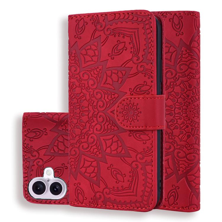 Mandala Embossed Dual-Fold Calf Leather Phone Case