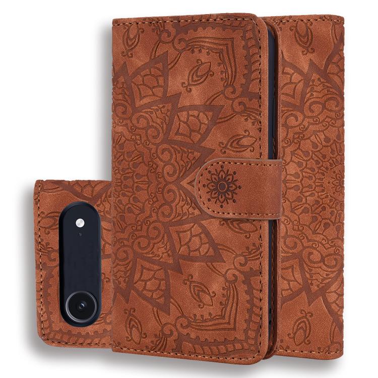 Mandala Embossed Dual-Fold Calf Leather Phone Case