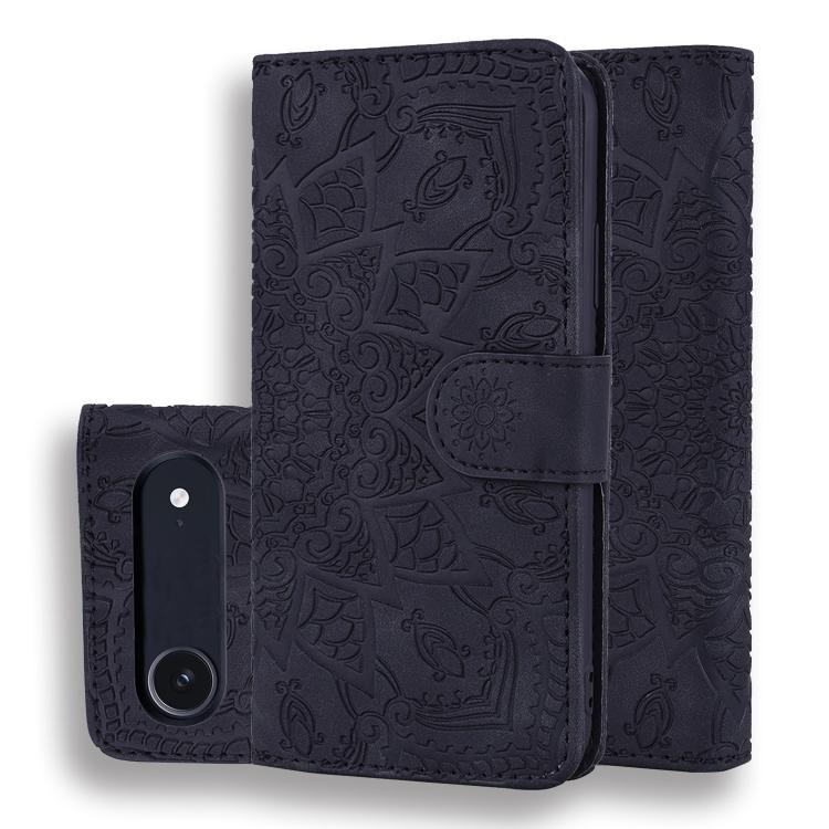 Mandala Embossed Dual-Fold Calf Leather Phone Case
