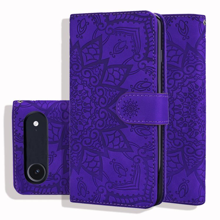 Mandala Embossed Dual-Fold Calf Leather Phone Case