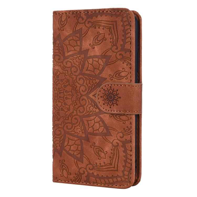 Mandala Embossed Dual-Fold Calf Leather Phone Case