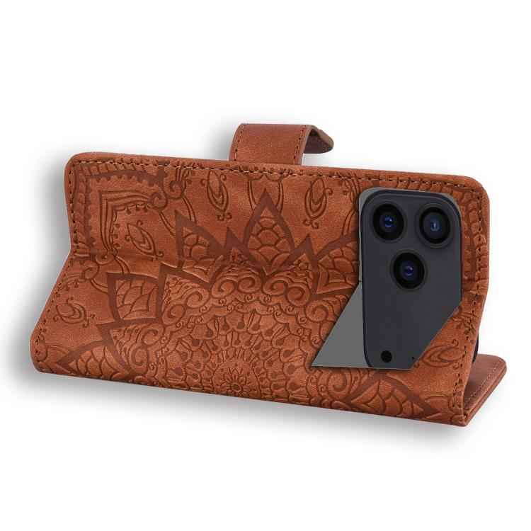 Mandala Embossed Dual-Fold Calf Leather Phone Case