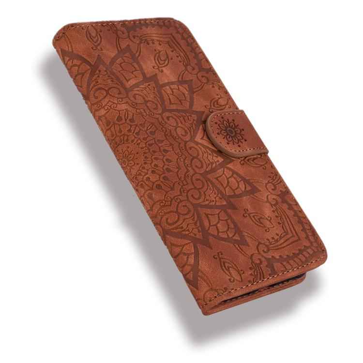 Mandala Embossed Dual-Fold Calf Leather Phone Case