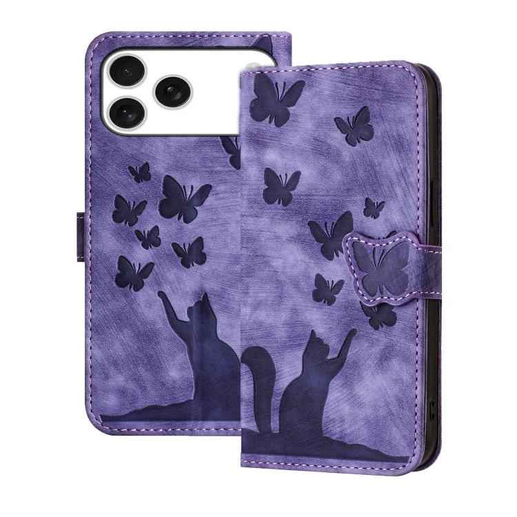 Butterfly Cat Embossing Flip Leather Phone Case
