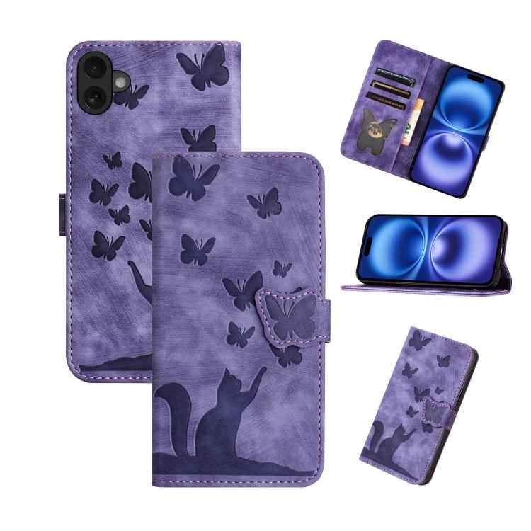 Butterfly Cat Embossing Flip Leather Phone Case