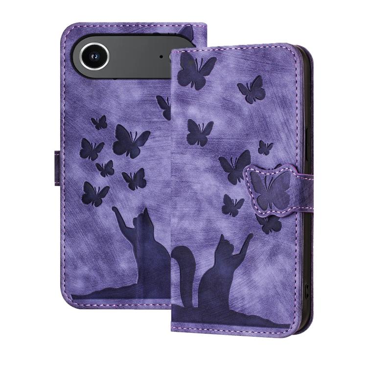 Butterfly Cat Embossing Flip Leather Phone Case