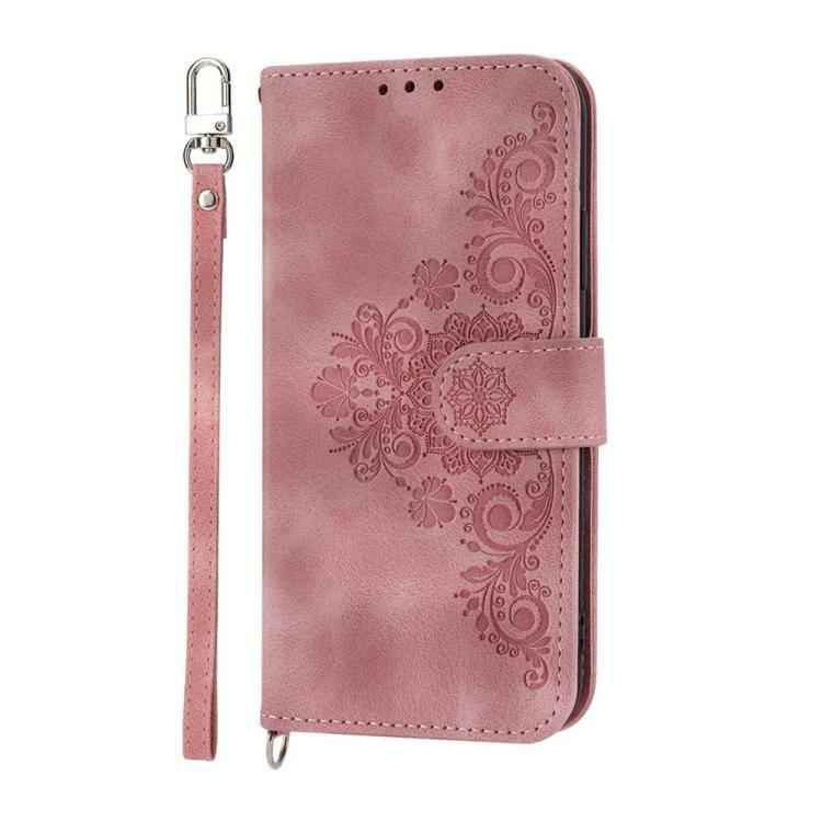 Skin-feel Flowers Embossed Wallet Leather Phone Case