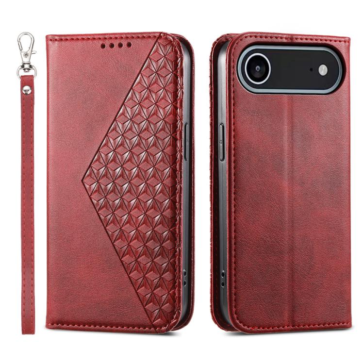 Cubic Grid Calf Texture Magnetic Leather Phone Case