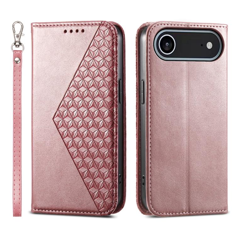 Cubic Grid Calf Texture Magnetic Leather Phone Case