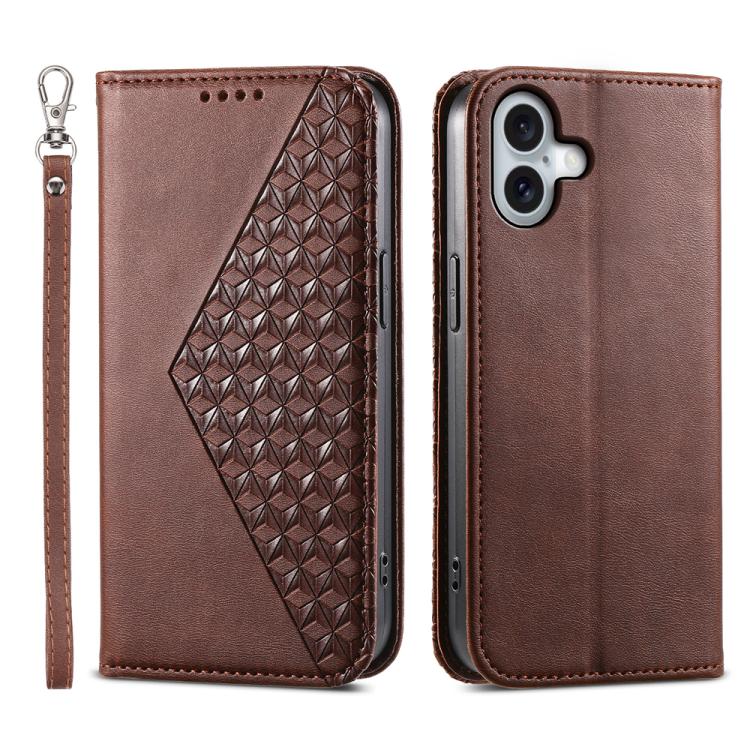Cubic Grid Calf Texture Magnetic Leather Phone Case