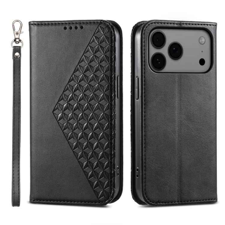 Cubic Grid Calf Texture Magnetic Leather Phone Case