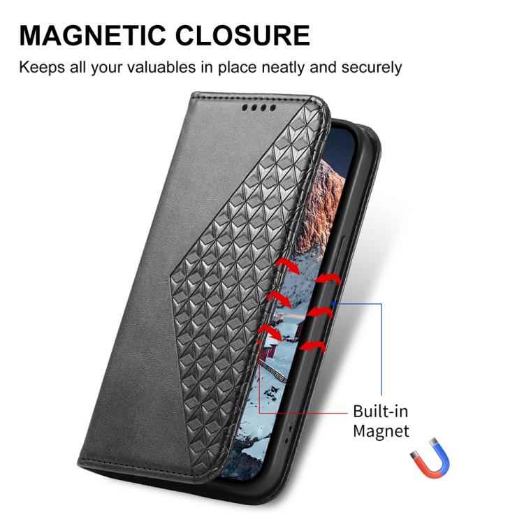 Cubic Grid Calf Texture Magnetic Leather Phone Case