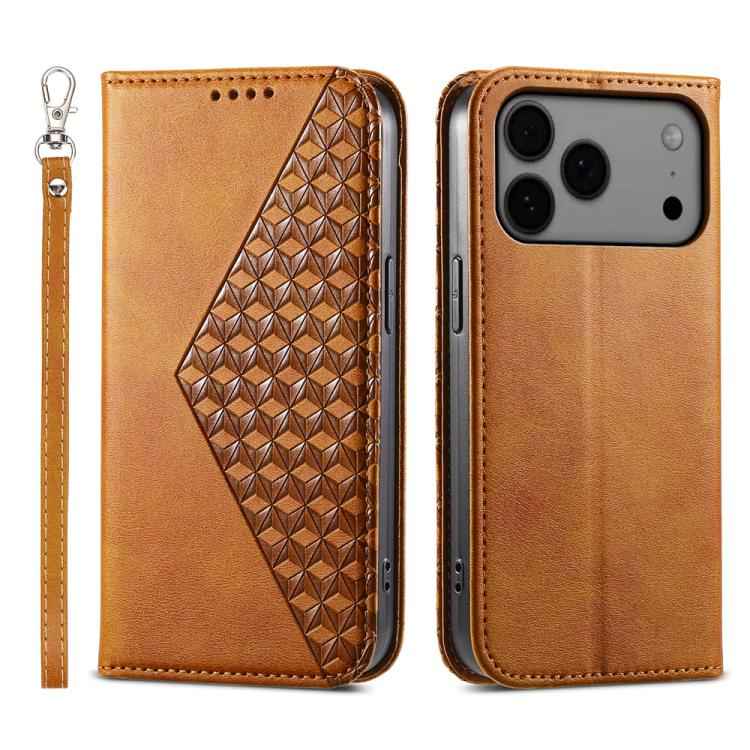 Cubic Grid Calf Texture Magnetic Leather Phone Case