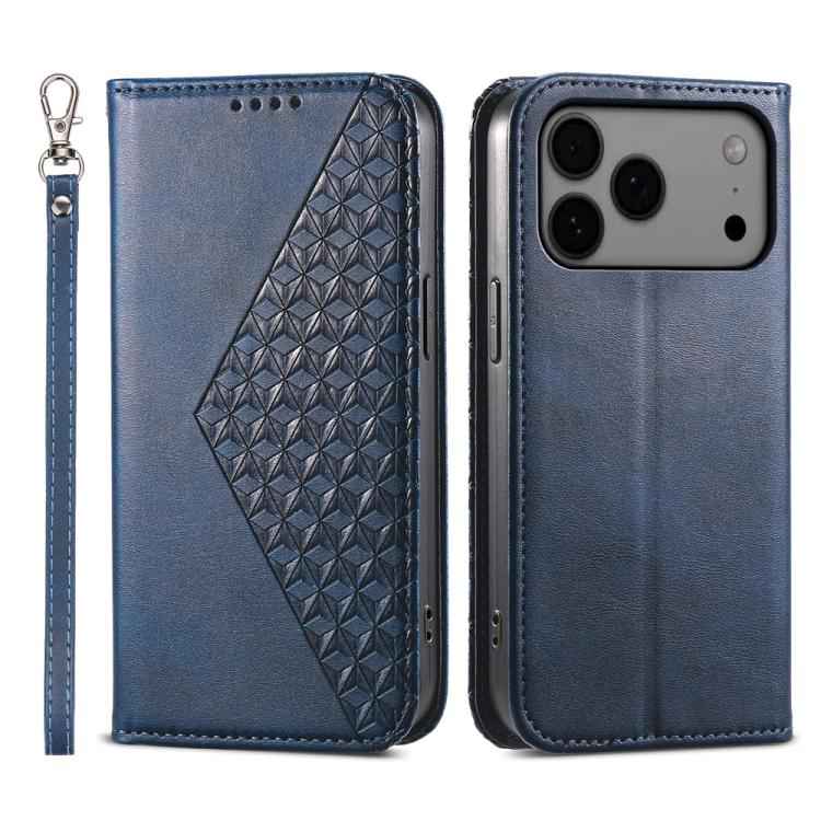 Cubic Grid Calf Texture Magnetic Leather Phone Case