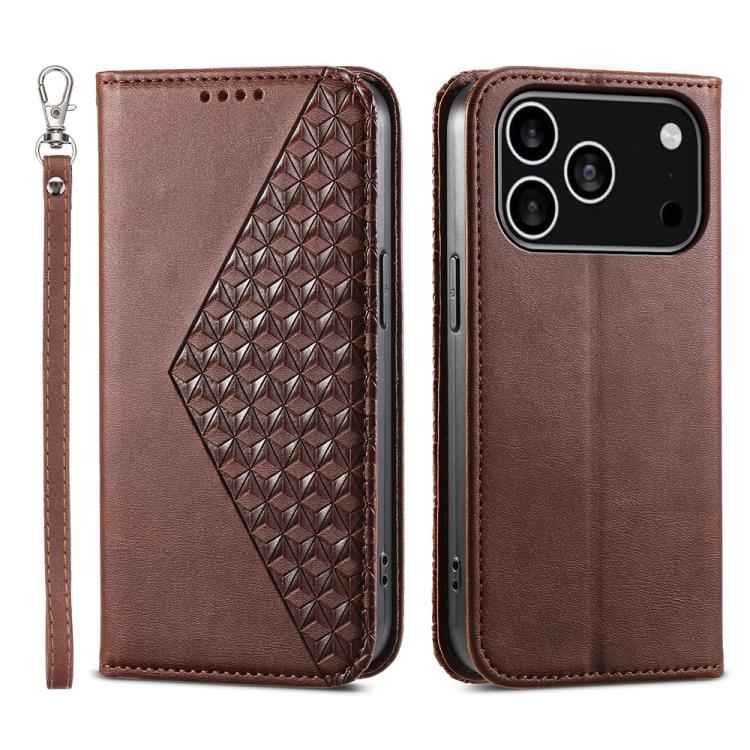 Cubic Grid Calf Texture Magnetic Leather Phone Case