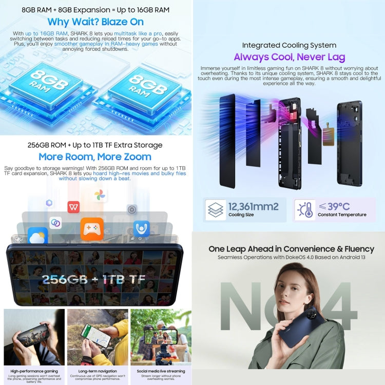 Blackview SHARK 8, Fingerprint Identification,8GB+256GB, 6.78 inch Android 13 MTK6789 Helio G99 Octa Core