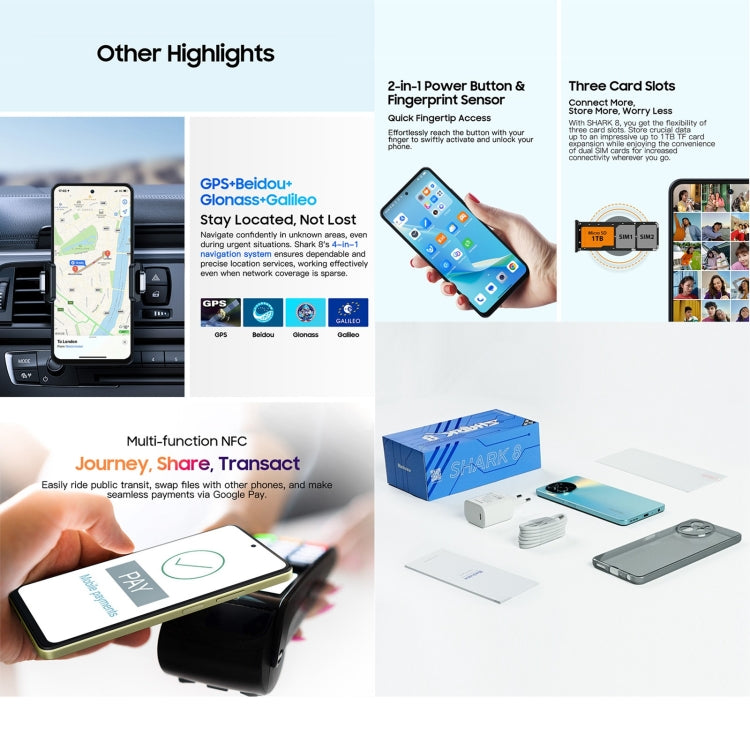 Blackview SHARK 8, Fingerprint Identification,8GB+256GB, 6.78 inch Android 13 MTK6789 Helio G99 Octa Core