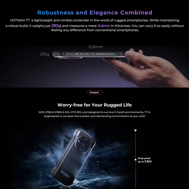 Teléfono Android robusto HOTWAV T7: 6,52 pulgadas, 6280 mAh, procesador MT8788 de ocho núcleos, 4 GB + 128 GB, 4G, OTG