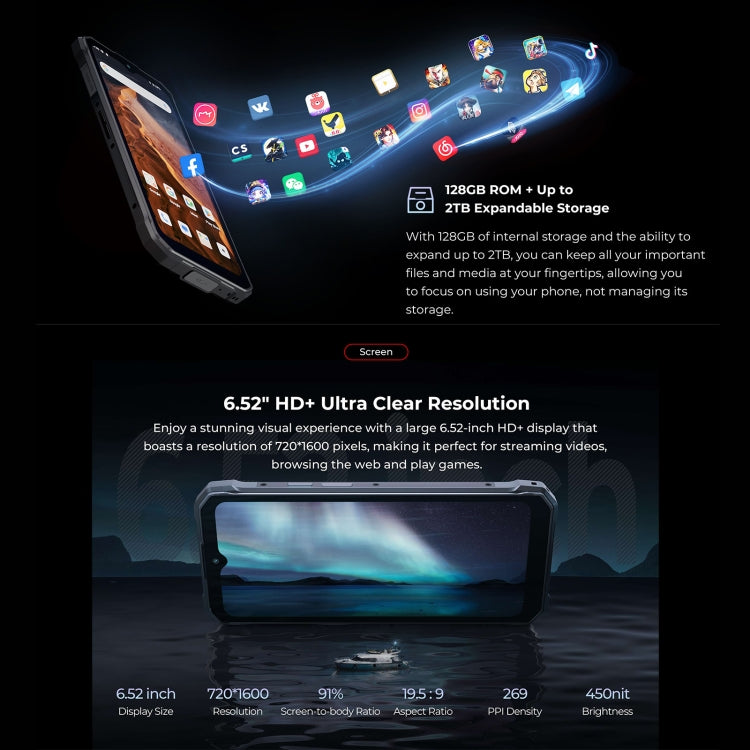 HOTWAV T7 Rugged Android Phone - 6.52 Inch, 6280mAh, MT8788 Octa Core, 4GB+128GB, 4G, OTG