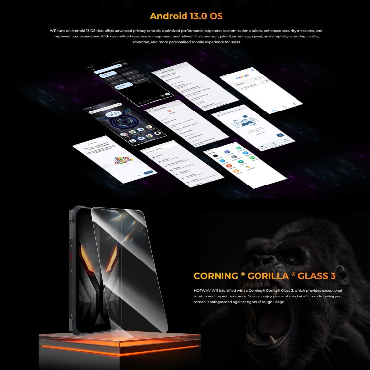 Teléfono robusto HOTWAV W11, visión nocturna, 20800 mAh, Android 13 de 6,6 pulgadas, cámara principal ultranítida de 64 MP, grabación de llamadas