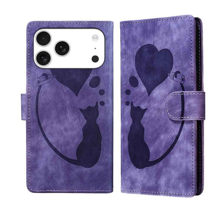 Pen Heart Cat Embossed Leather Phone Case