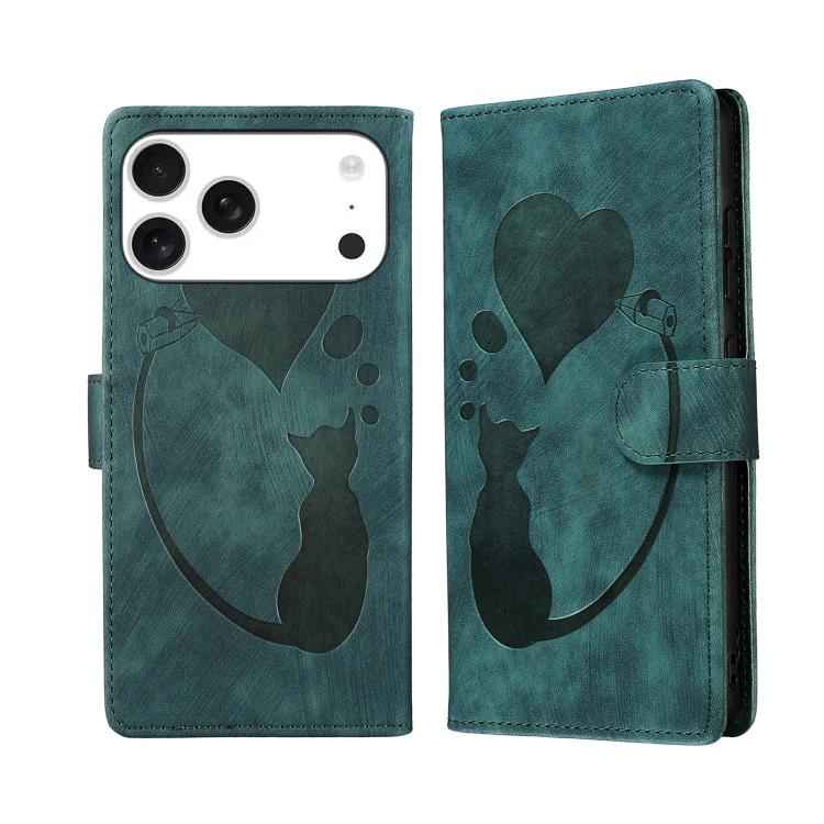 Pen Heart Cat Embossed Leather Phone Case