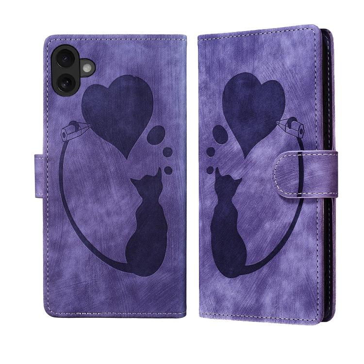 Pen Heart Cat Embossed Leather Phone Case