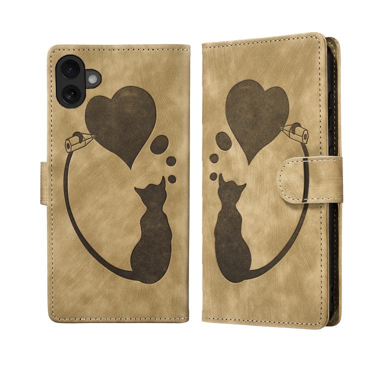 Pen Heart Cat Embossed Leather Phone Case